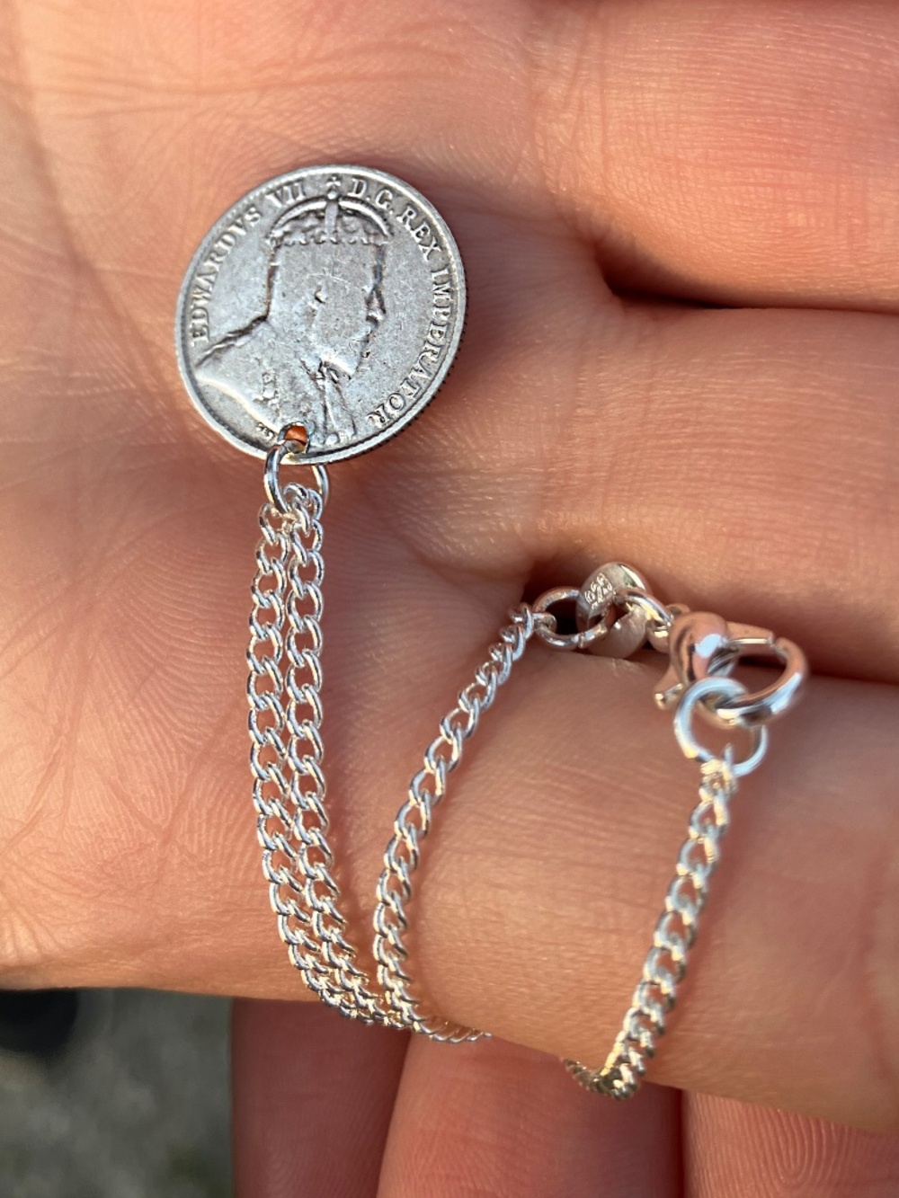1907 Sterling Silver Edward VII Coin Necklace, 18-inch - Picture 4 of 5